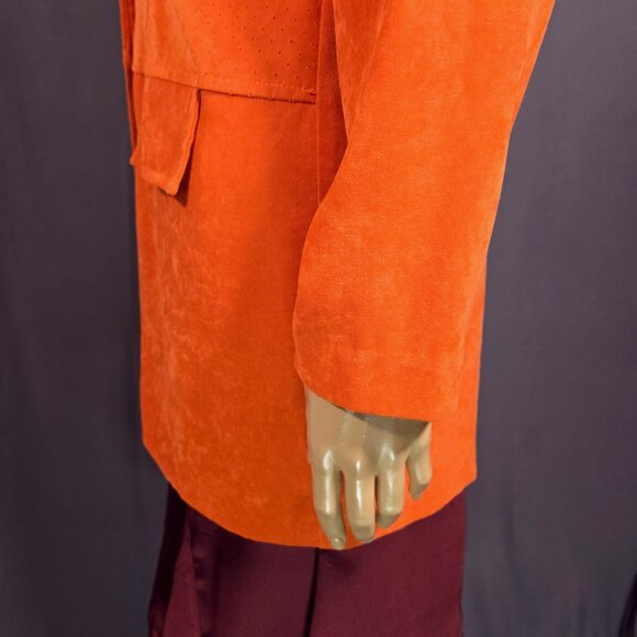 Vntage 90s Burnt Orange Microsuede Jacket Mid Length Trench Size M Fall Autumn - Picture 6 of 11